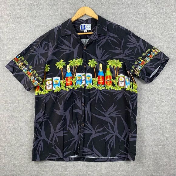 Styled by RJC Mens Multicolor Beer‎ Graphic Hawaiian SS Button Down Size L - Picture 1 of 10